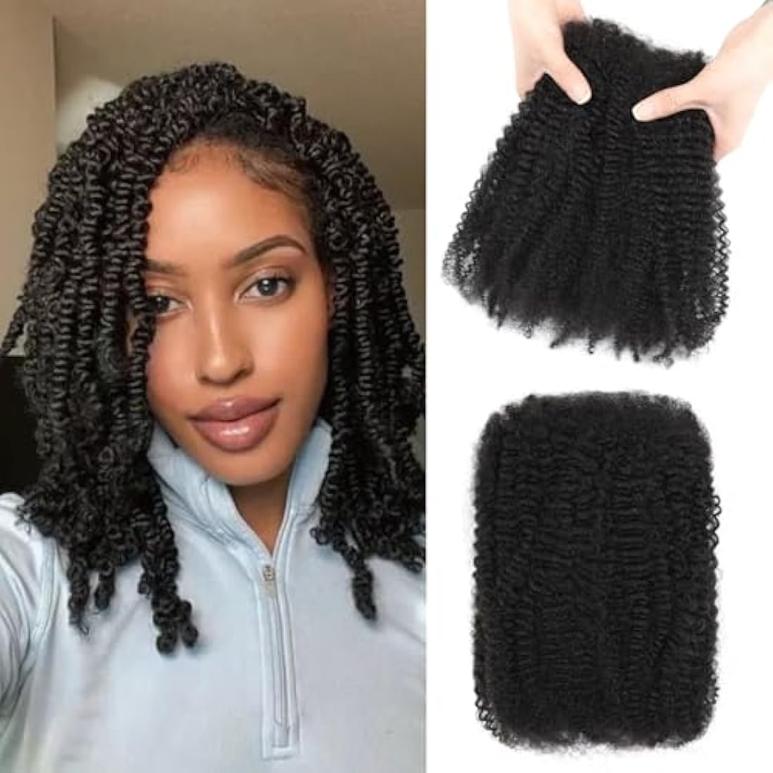 Yacurcur Afro Kinkys Bulk Human Hair 50g/Pack Braiding Hair for Dreadlocks Extensions,Loc Repair,Twist Braiding No Short Hair 4C Afro Kinky Human Hair Natural Black (14 Inch)
