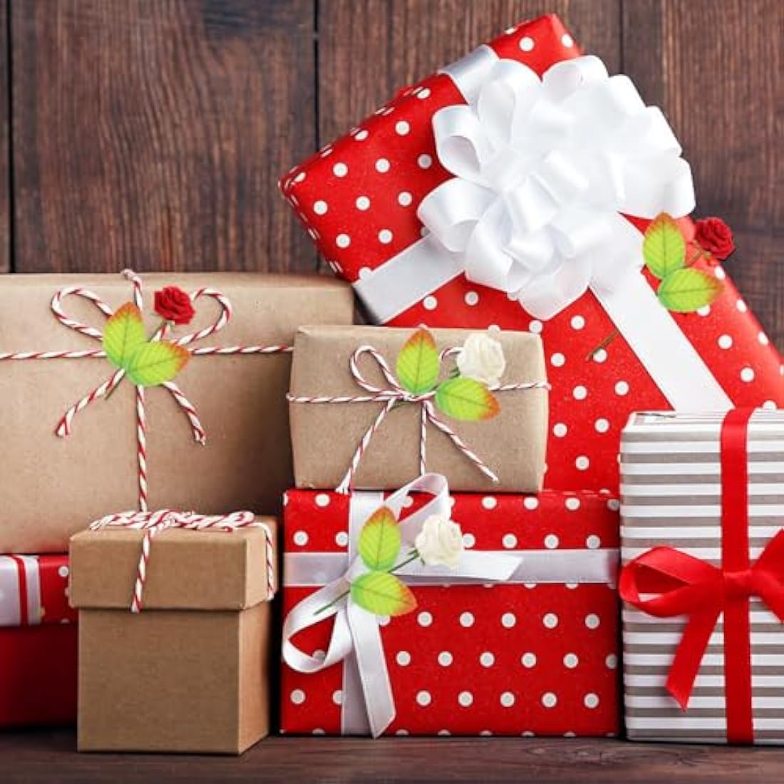 MWOOT 200Pcs Artificial Rose Leaves, Fake Single Leaf for Crafts, Green Faux Silk Leaves for DIY Bouquet Wreaths Wedding Party Festival Christmas Decoration, Wired Green Leaves