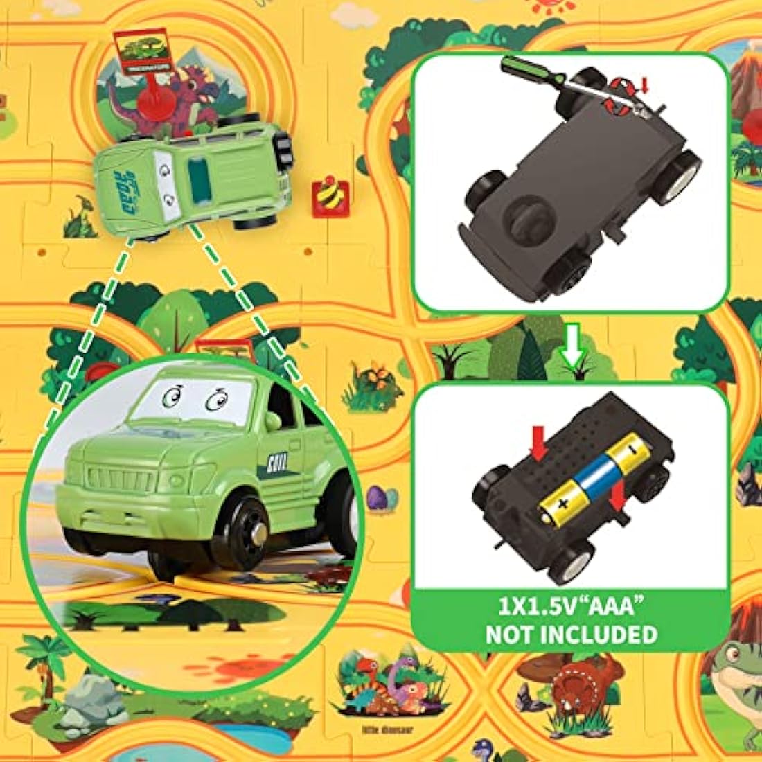 Puzzle Track with Vehicle Playset for Kid Age 3-6, Dinosaur Puzzle with Rail Car Educational Toy Racer Car with Slot Track and Dino Puzzle Gift for Boy Gril 3 4 5 6