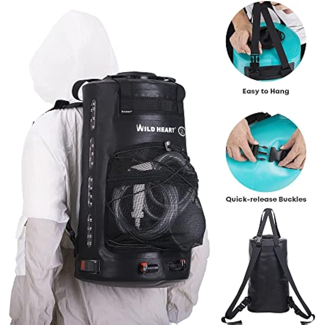 WILD HEART Camping Shower, 5.8 Gallons/22L Portable Camp Shower Bag with Upgraded Screw Lid, Water Level Window, Pressure Foot Pump, and Handy Nozzle, Solar Shower for Beach Camping Hiking Trip