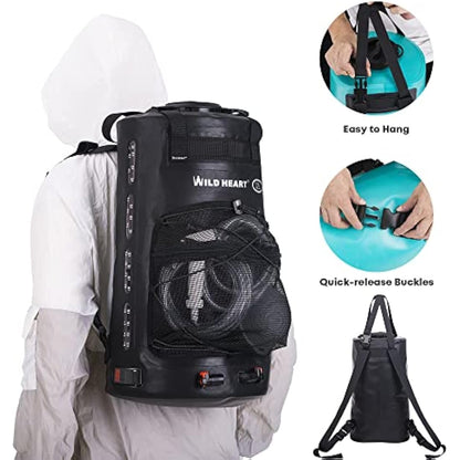 WILD HEART Camping Shower, 5.8 Gallons/22L Portable Camp Shower Bag with Upgraded Screw Lid, Water Level Window, Pressure Foot Pump, and Handy Nozzle, Solar Shower for Beach Camping Hiking Trip