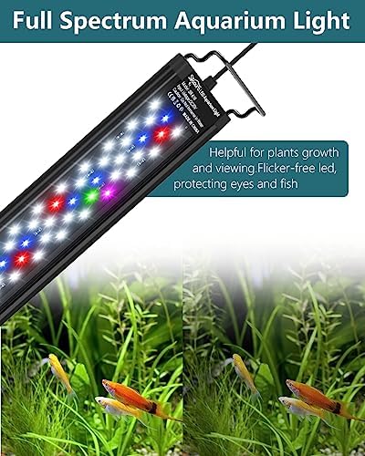 SEAOURA Led Aquarium Light for Plants-Full Spectrum Fish Tank Light with Timer Auto On/Off, Adjustable Brightness, White Blue Red Green Pink LEDs with Extendable Brackets for Freshwater (77-90cm)