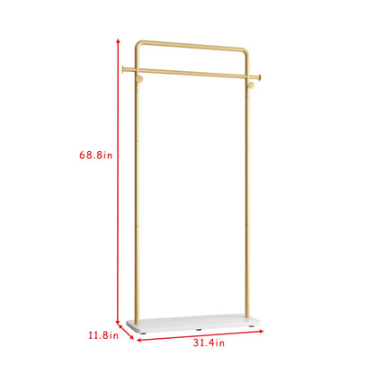 TIEOU Gold Clothes Rack With Shelf, Clothing Racks for Boutiques, Free-Standing Garment Rack for Hanging Clothes, Small Metal Coat Rack Heavy Duty