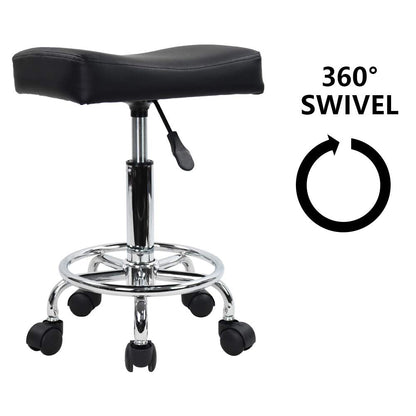 KKTONER Square Rolling Stool PU Leather Height Adjustable Swivel Massage SPA Salon Stools Task Chair with Wheels (Black)