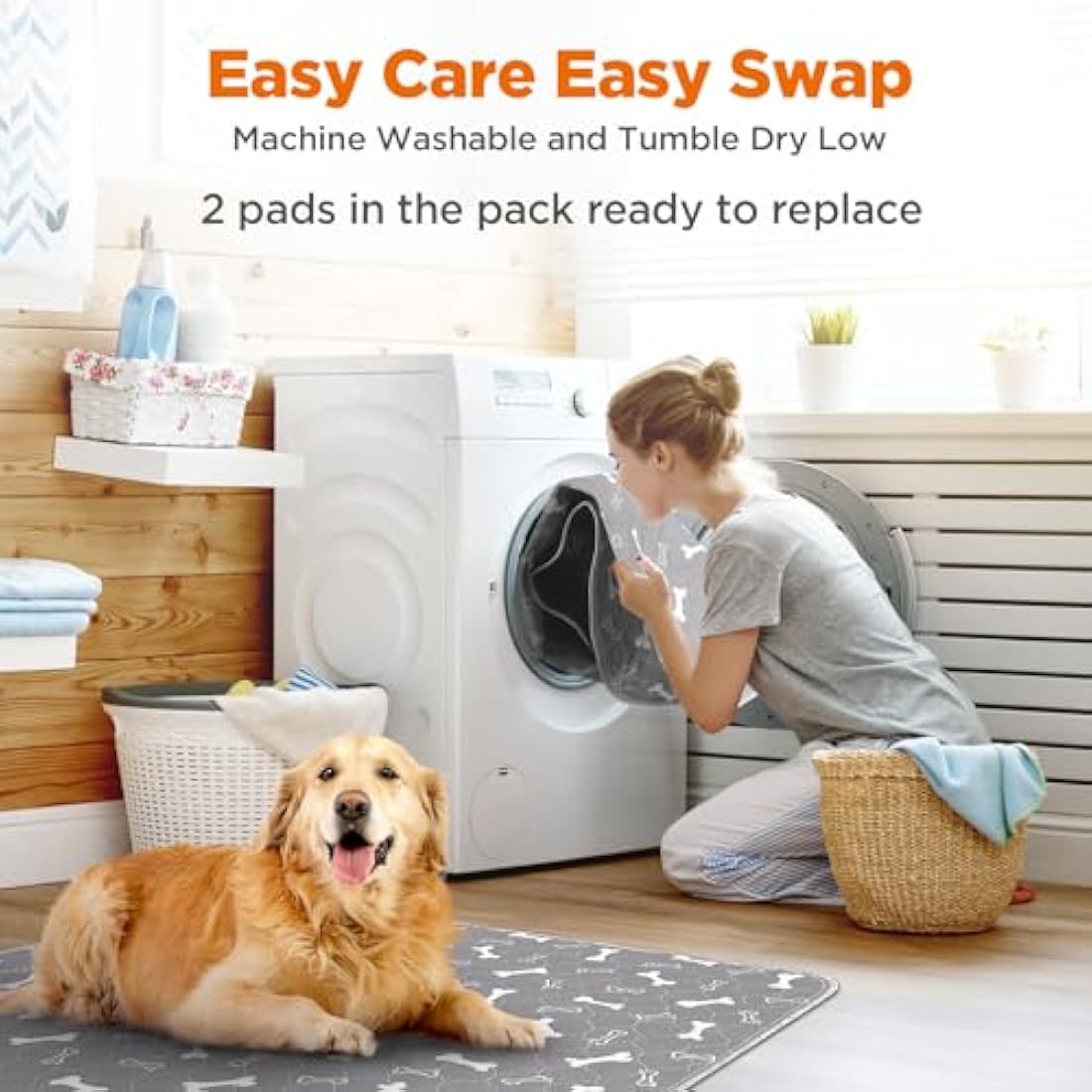 Baodan Puppy Pads Washable, 2 Pack Reusable Puppy Training Pads, Super Absorbent Waterproof Dog Mat Pee Pads for Dogs, Fast Drying Training Pads for Home, Car, Travel - 122x122 cm