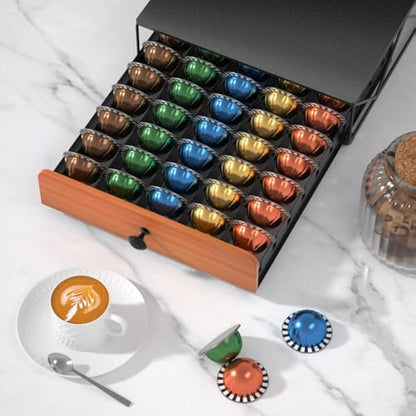 Metal Coffee Pod Holder for 50 Nespresso Vertuo Capsules Pods & 50 Dolce Gusto Pods, HFHOME Nespresso Vertuoline Capsule Drawer Organiser Coffee Machine Stand