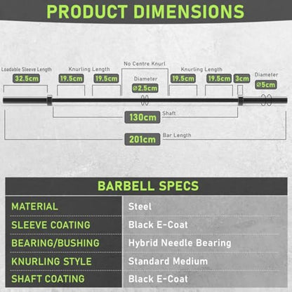 PhysKcal Olympic Barbell, 15kg/20kg Multipurpose Bar, 6.6ft/7.2ft Men's and Women’s Barbell for Weightlifting Powerlifting, 2 Inches Barbell Bar for Squat, Bench Press, Deadlift