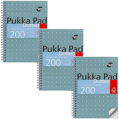 Pukka Pad, A5 Dotted Metallic Jotta Book for Graphing, Art, Bullet Journaling – 3 Pack – 21 x 14.8cm – Wirebound Notebook with 80GSM Paper – 4-Hole Margins and Perforation - 200 Pages, Grey