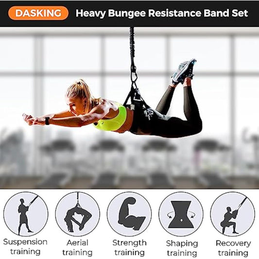 DASKING Heavy Bungee Resistance Band Set grawyti Yoga Bungee Cord Resistance Belt Set 4D Bungee Dance Rope Workout Fitness Home Gym Professional Training Equipment