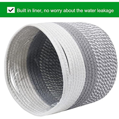 tenn well 20cm Plant Pot with Liner, Cotton Indoor Planter Woven Storage Basket for Indoor Plants Flower Pot and Home Decoration (White and Grey)