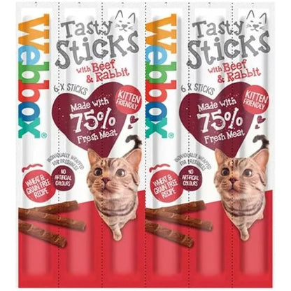 Webbox *NEW* 6 PACK MIXED CAT STICKS CAT KITTEN MEATY STICK TREAT COD DUCK BEEF CHICKEN TURKEY SALMON