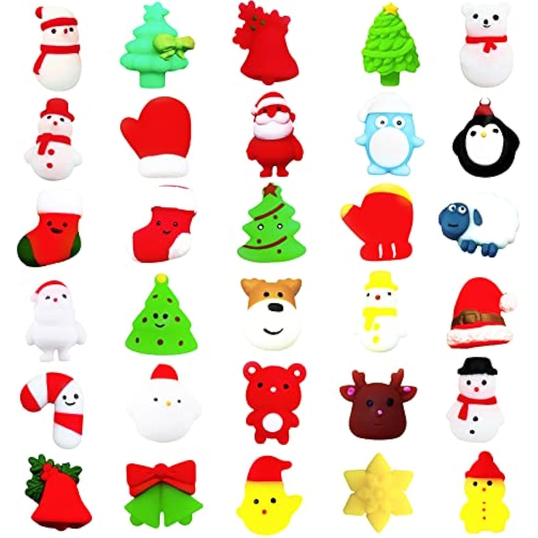 Christmas Mochi Squishy Toys,30 Pack Mini Kawaii Stress Squeeze Toy Moji Toys Christmas Squishies Mochies Fidget Toys for Xmas Party Bag Fillers Kids Girls Boys Birthday Gift,Christmas Stocking Filler