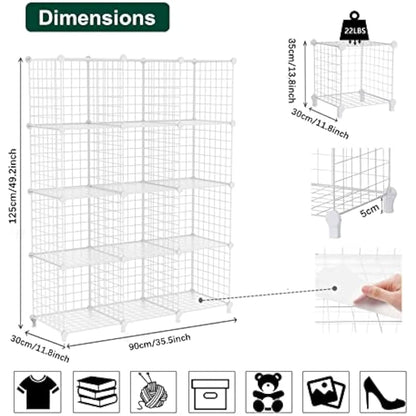 AWTATOS Cube Storage Unit, 12 Cube Wire Storage Shelves, Multifunctional DIY bookcases and Shelving Units Perfect for Office/Livingroom/kitchen/Bathroom, White USCIH12WE