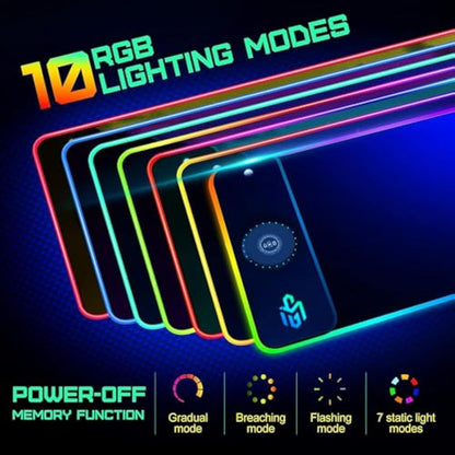 GIM Wireless Charging RGB Gaming Mouse Pad 15W, LED Mouse Mat 800x300x4MM, 10 Light Modes Extra Large Mousepad Non-Slip Rubber Base Computer Keyboard Mat for Gaming (Magnetism-Black)