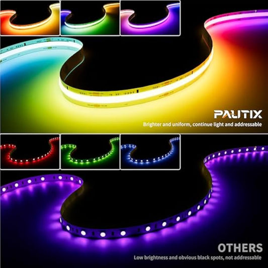 PAUTIX RGB Smart IC COB LED Strip 10M,DC24V 6300LEDs Colour-Changing Pixel Addressable RGB LED Tape Lights,Multicoloured Flexible Lights for Home DIY Lighting Projects(Mains and Remote NOT Included)