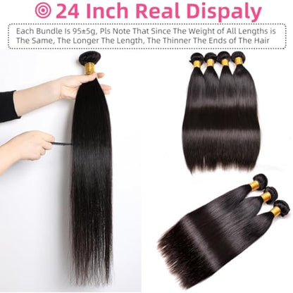 PerisModa Straight Bundles Human Hair Bundles 12A Grade 100% Unprocessed Brazilian Virgin Hair Bundles Straight Weave Bundles Human Hair Extension Quick Wave Bundles for Women (20 22 24 Inch)
