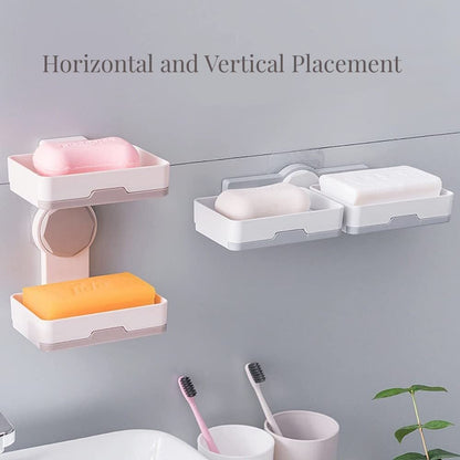 Soap Holder, PEFWO Strong Adhesive Double Layer Soap Dish, Removable Drill-Free Shower Soap Holder for Shower, Bathroom, Bathtub, Kitchen (White)