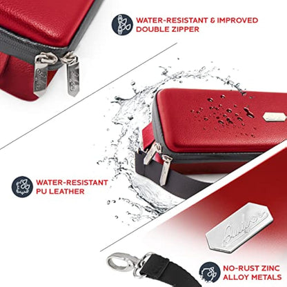 Quiver Time Red Bolt Card Carrying Case fits PM Cards and other TCG Games - Storage Bag for Playing/Trading Cards and Deck Box (Straps, Dividers & 100 Apollo Card Sleeves)