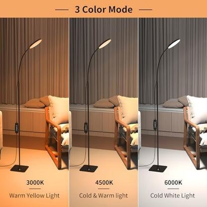 Mojimdo LED Floor Lamp with Remote, 1H Timer Reading Standing Lamps with 3 Color Temperature & 5 Brightness Levels, Dimmable Floor Lamp for Living Room, Bedroom, Office