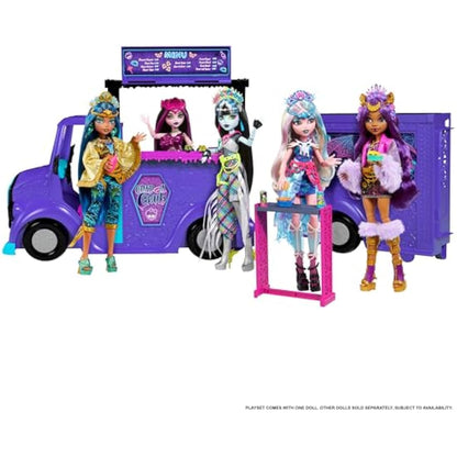 Monster High Draculaura Doll and Playset, Fangtastic Rockin’ Food Truck with Pullout Stage Transformation and 13+ Food and Music Themed Accessories, HXH83