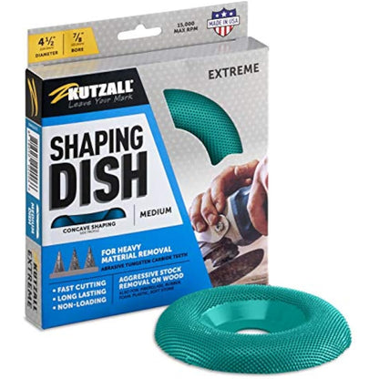 Kutzall Extreme Shaping Dish - Medium, 4-1⁄2" (114.3mm) Dia. X 7⁄8" (22.2mm) Bore - Woodworking Angle Grinder Attachment for DeWalt, Bosch, Milwaukee, Makita. Abrasive Tungsten Carbide, DW412X70