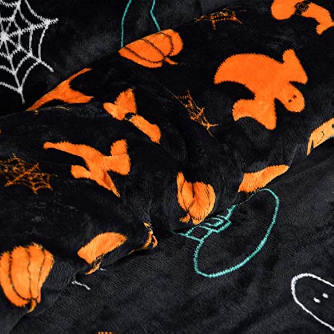 Sleepdown Halloween Spooky Ghost Black Orange Flannel Fleece Reversible Duvet Cover Quilt Bedding Set with Pillowcase Warm Soft Easy Care Bed Linen - Single (135cm x 200cm), 5056557512508