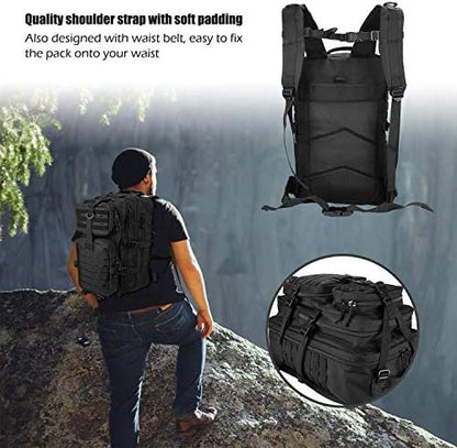 ProCase Military Tactical Backpack, 42L Large Capacity Rucksacks 3 Day Army Assault Pack Bag for Hunting, Trekking and Camping and Other Outdoor Activities for Father's Day -Black