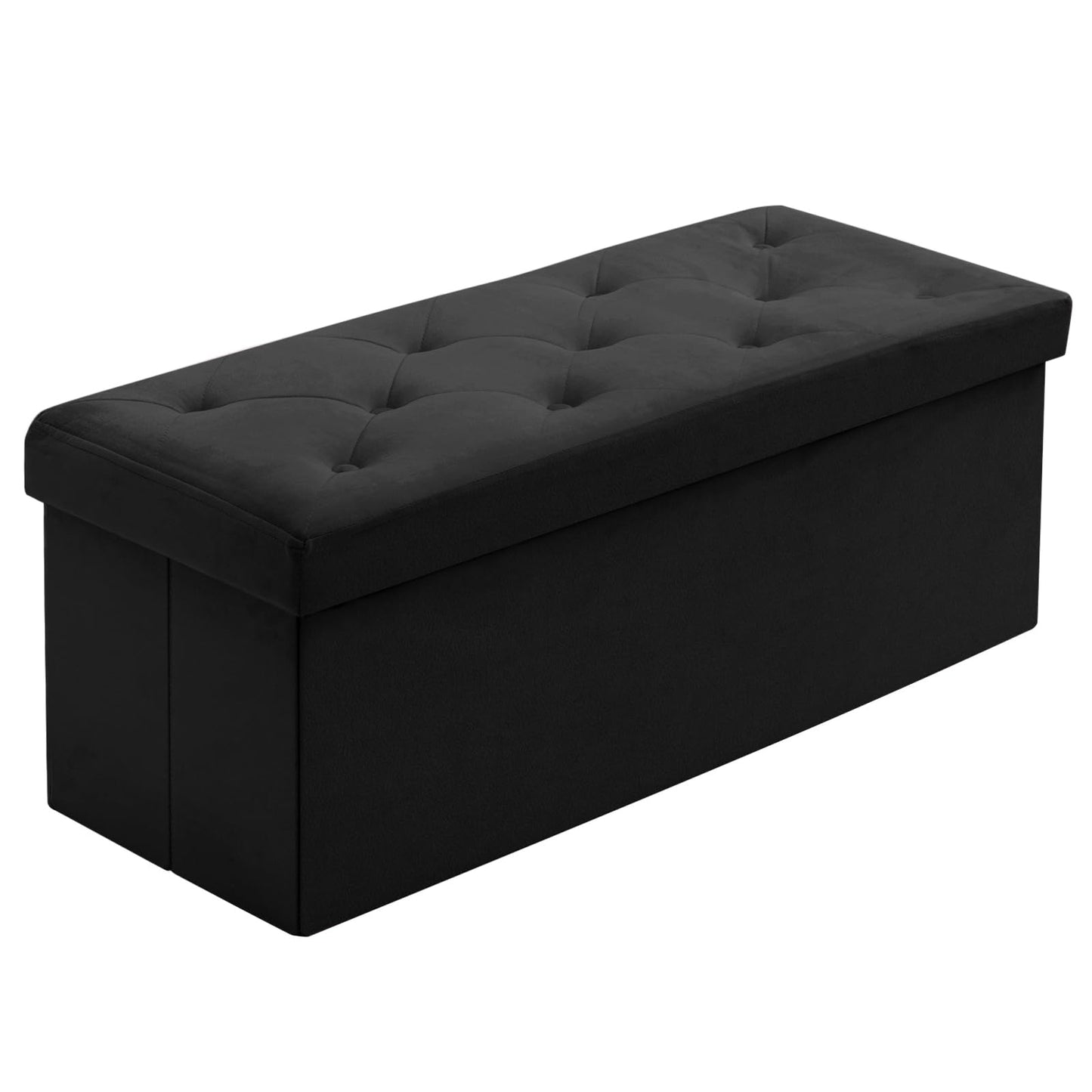 BRIAN & DANY Folding Storage Ottoman Bench, Velvet Large Ottoman Storage Box for Living Room and Bedroom 110 x 40 x 40 cm, Black