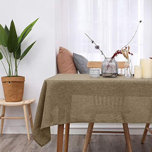 Deconovo Faux Linen Rectangle Water Resistant Table Cloth for Dinning 59x95in(150x240cm) Light Brown