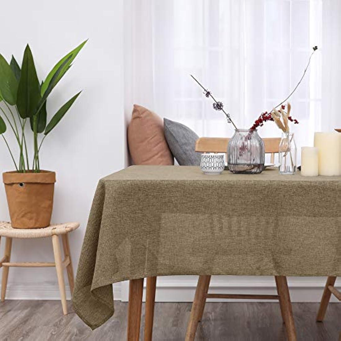 Deconovo Tablecloth Wipeable Solid Rectangle Faux Linen Table Cover for Painting 51x63in(130x160cm) Taupe