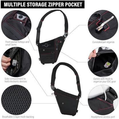 TACTICAL_GEEK Cache L1 Sling Shoulder Bag, Lightweight Multipurpose Daypack, Chest Backpack Casual Shoulder Crossbody for Daily Carry, Outdoor Sports, Hiking, Camping, Trekking, Black Red& Left