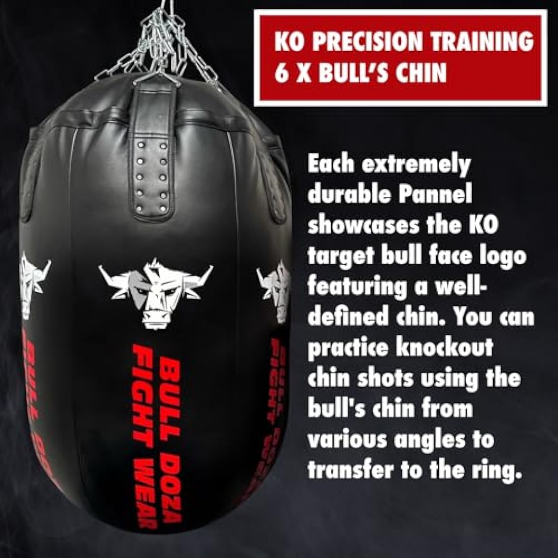 Bullet Punch Bag - Huge - Self-Fill Punch Bag - 100kg Filling Capacity, Heavy-Duty, Stainless Steel Chains Swivel - Most Aggressive Boxing Bag - Bull Doza Fight Wear