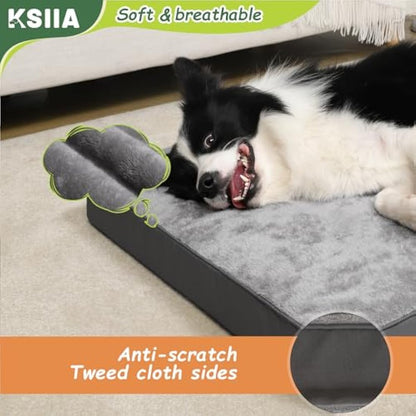 KSIIA Extra Large Dog Bed Washable, XXL Orthopedic Dog Crate Beds with Waterproof Removable Cover, Big Flat Dog Mattress Non skid Bottom, Pet Beds for Dogs, Grey, 111x81x9cm