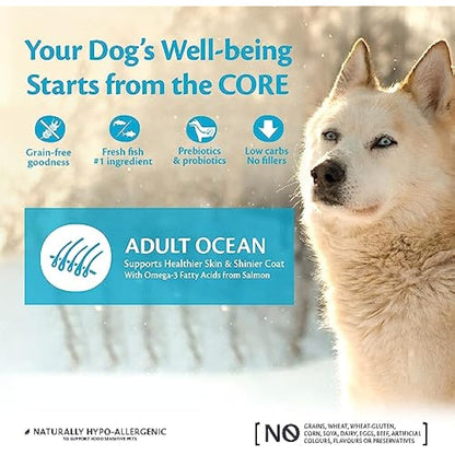 Wellness CORE Adult Ocean, 10kg, Salmon & Tuna, Dry Dog Food for Medium to Large Breeds, Grain-Free, High Fish Content, Protein-Rich, Supports Healthy Skin & Shiny Coat