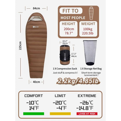 QEZER Winter Sleeping Bag for Adults, Lightweight Down Sleeping Bag -20 Degree C for Cold Weather Camping and Mountaineering Outdoor with 660 FP Duck Down