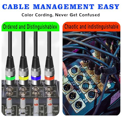 4 Pack 3 Pin DMX Cable - 3m/10ft Female to Male XLR, Mic Leads for Stage Lights or DJ Mixer System