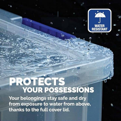 BANKERS BOX 85L Plastic Storage Boxes with Lids. ProStore Super Strong Stackable Plastic Storage Boxes (37.5 x 58 x 38.5cm), Made in the UK, Clear