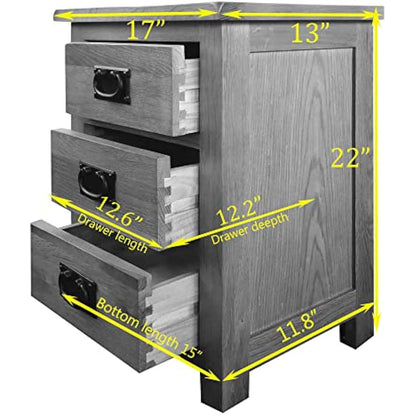 Aurotrice OAK Bedside Table 3 Drawers, NC Paint Cabinet, OAK MDF Board & Hardwood W:42 D:32 H:56 CM