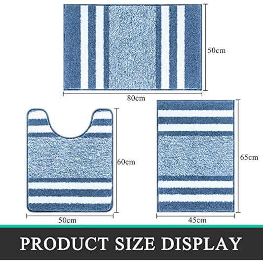 Pauwer Non Slip 3 Pieces Bath Mats and Toilet Mat Set Super Water Absorbent Bath Rug Sets Machine Washable Microfiber Shaggy Shower Floor Mats for Bathroom