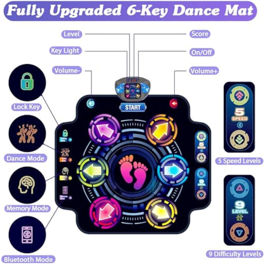KIZJORYA Dance Mat for Kids, Electronic Light-up Dance Pad with Wireless Bluetooth 5 Speeds 9 Levels, Dancing Mat for Toddlers Music Game Dance Toy for Girls Boys 3 4 5 6 7 8 9 10+ Year Old