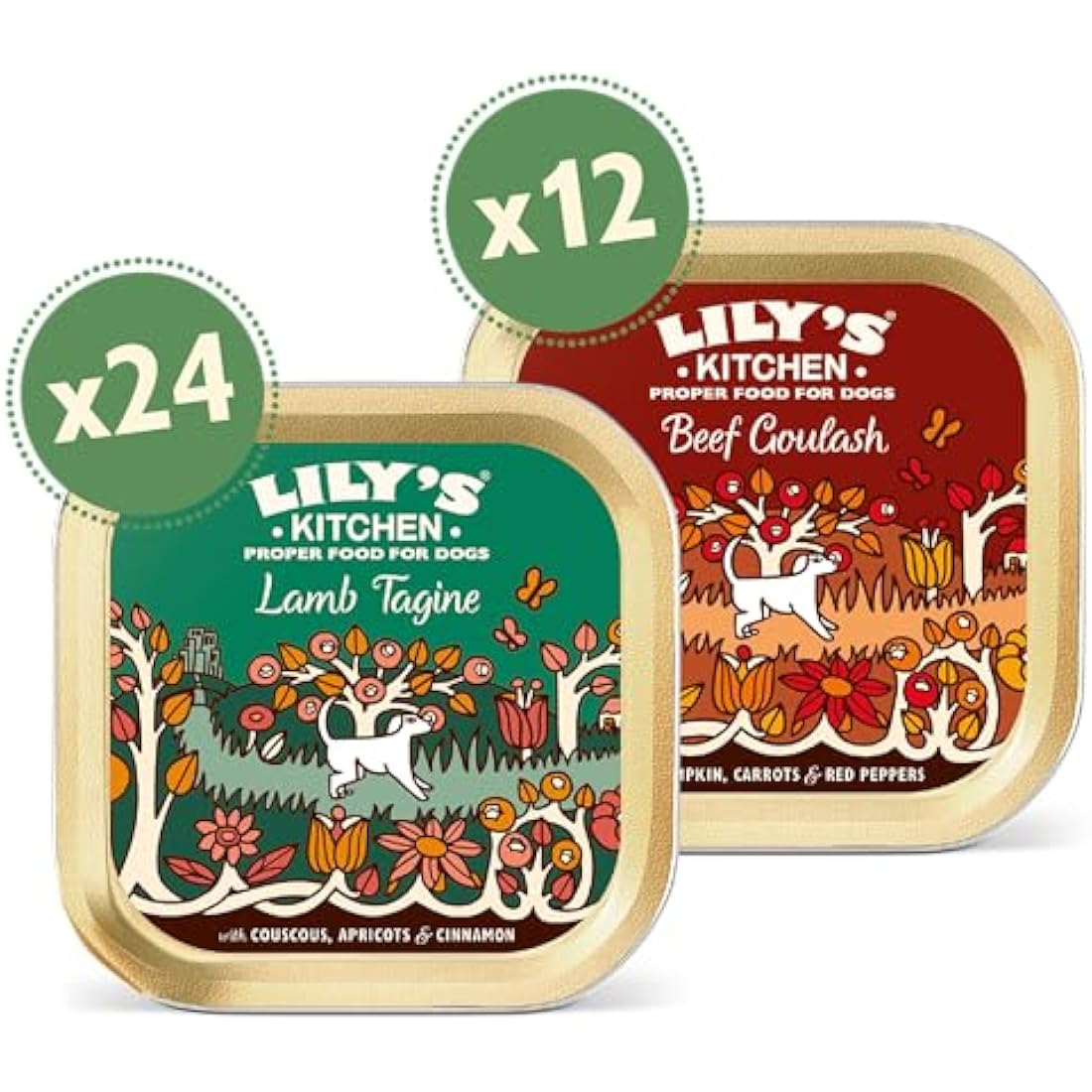 Lily’s Kitchen Dog Food Wet Trays - 36 x 150g Multipack - Made with Natural Ingredients - 24 x Beef Goulash, 12 x Lamb Tagine