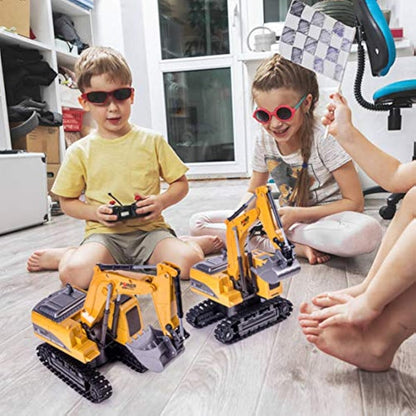 Highttoy Remote Control Excavator Digger Toys for Kids, RC Digger Tractor Toys for Boys Age 3 4 5 6 7 8 Gifts 1:24 Scale 6 Channel Diecast Remote Control Digger Toy with Led & Sound