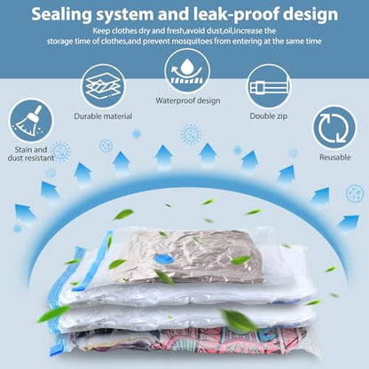 Kissleaf Vacuum Storage Bags 15-Pack Vacuum Bags with Electric Pump 30 Seconds Fast Compression Durable Dustproof Waterproof Vaccine Storage Bags