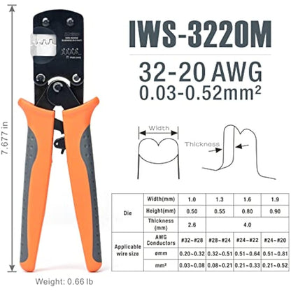 iCrimp Micro Connector Pin Crimping Tool 0.03-0.5mm² Ratcheting Crimper for D-Sub, Open Barrel suits Molex, JST, JAE