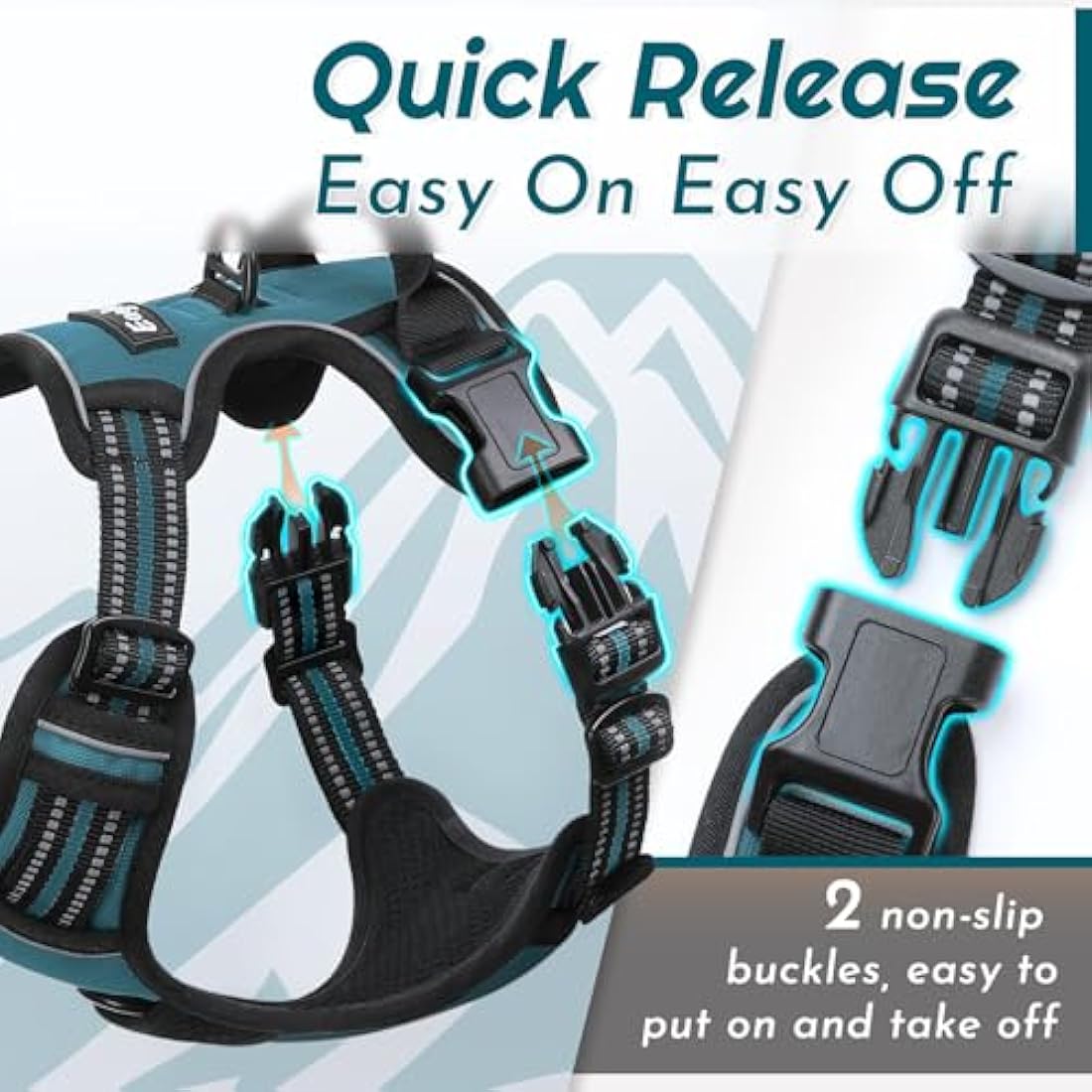 Eagloo Dog Harness Large Dog, No Pull Harness with Front Back Clips, Adjustable Pet Walking Vest, Soft Padded Pet Vest, Reflective No-Choke Breathable with Easy Control Handle, Dark Green, L