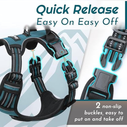 Eagloo Dog Harness Large Dog, No Pull Harness with Front Back Clips, Adjustable Pet Walking Vest, Soft Padded Pet Vest, Reflective No-Choke Breathable with Easy Control Handle, Dark Green, L