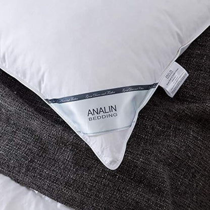 ANALIN 2 Pack Goose Feather Down Pillows, 100% Cotton Shell, Non-allergenic & Anti dust mite, Soft Hotel Quality Pillows (15% Goose Down)