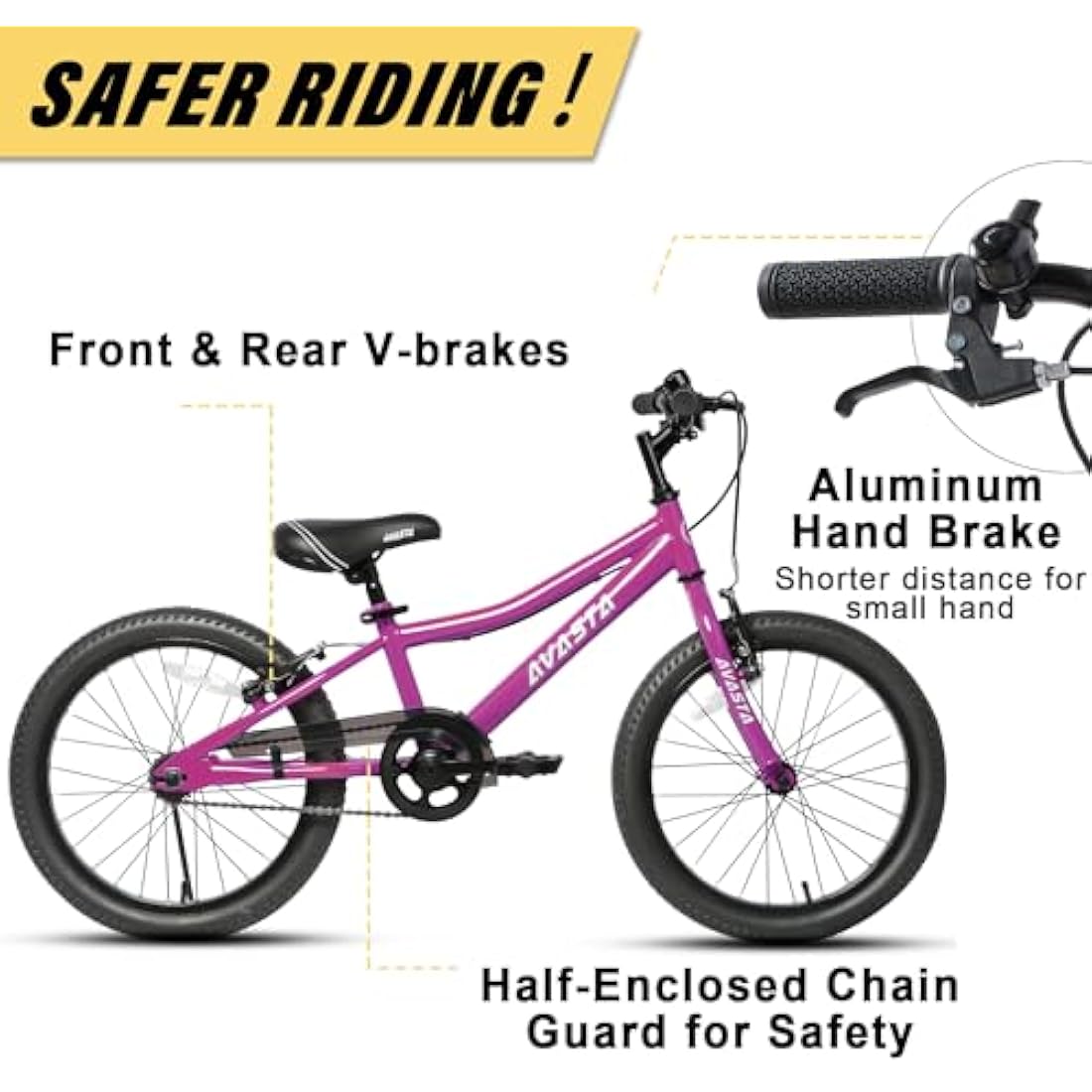 AVASTA Bilbo 18 20 inch Kids Bike for 5-10 Years Old Boys Girls with Kickstand & Dual Handbrakes Adjustable Seat, Multiple