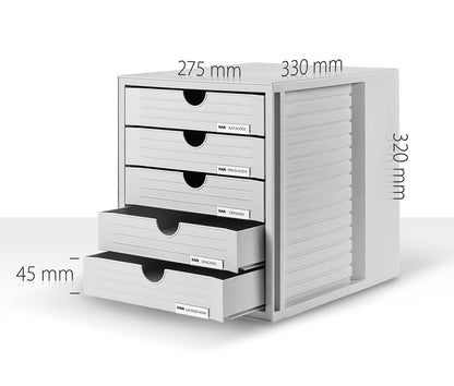 HAN 1450-64, Drawer set System box, Innovative, attractive design with 5 closed drawers, light-grey / translucent blue