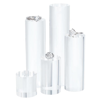 BENECREAT 5Pcs 5 Styles Clear Acrylic Display Cube 1.2/1.9/3.1/3.9/4.7 Inch Transparent Solid Cylinder Display Blocks for Photography Boutique